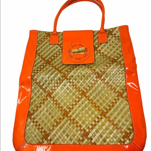 Lilly Pulitzer Handbags - LILLY PULITZER**Orange Straw Beach Bag
